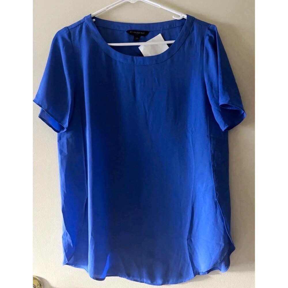 Banana Republic Women's Royal Blue Short Sleeve Hi-Low Hem Blouse, Size XS